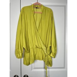 Marc New York Faux Wrap Dolman Sleeve Blouse Bright Neon Yellow Size 1X
